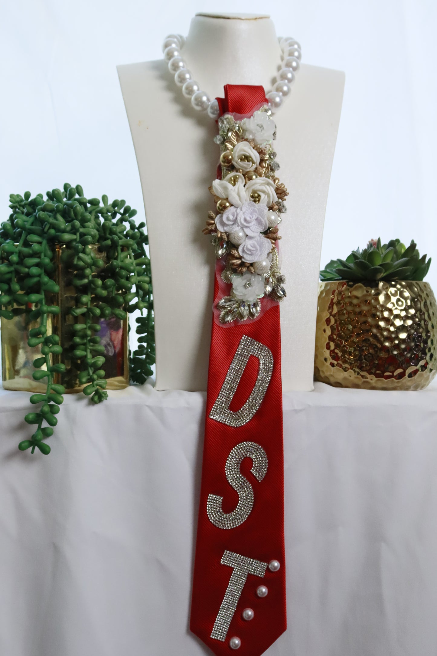 DST Tie with Pearl necklace