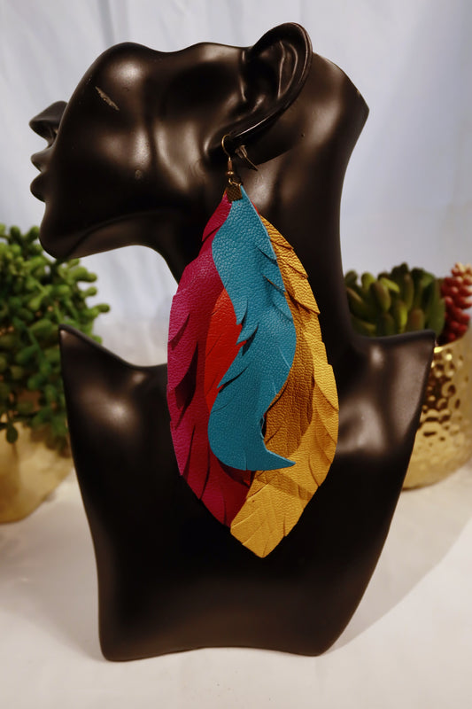 Multi - color Leather Flowing Earrings